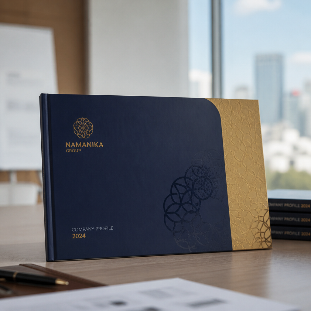 Hasil cetak company profile berkualitas premium oleh Jagocetak Surabaya