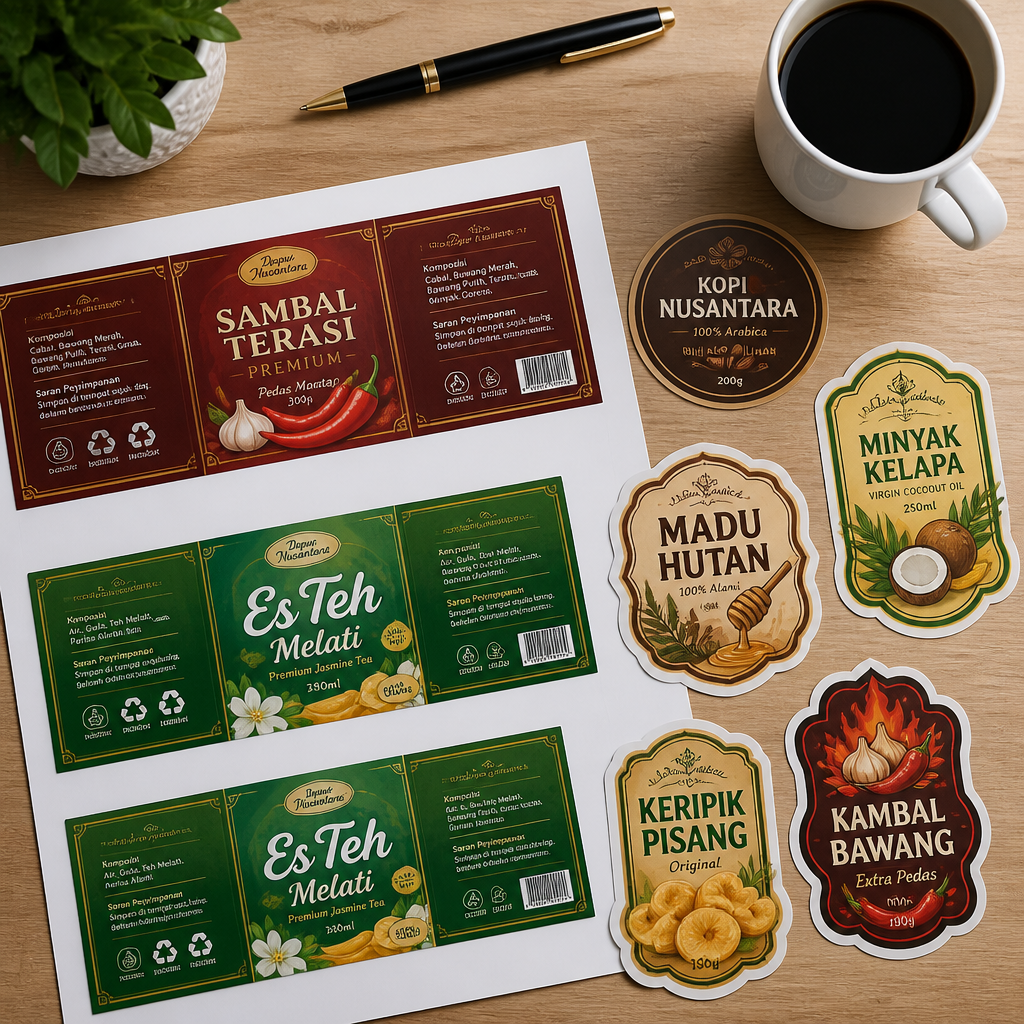Hasil cetak stiker label produk berkualitas premium oleh Jagocetak Surabaya